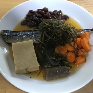 焼き秋刀魚の、一皿具沢山なスープ